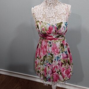 Speechless pink floral rose print chiffon sweetheart neck tie back S